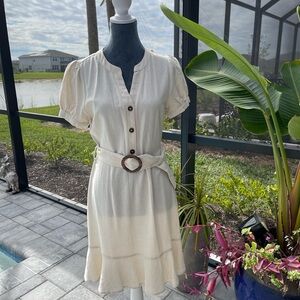 Chic White Button-Down Dress with Belt